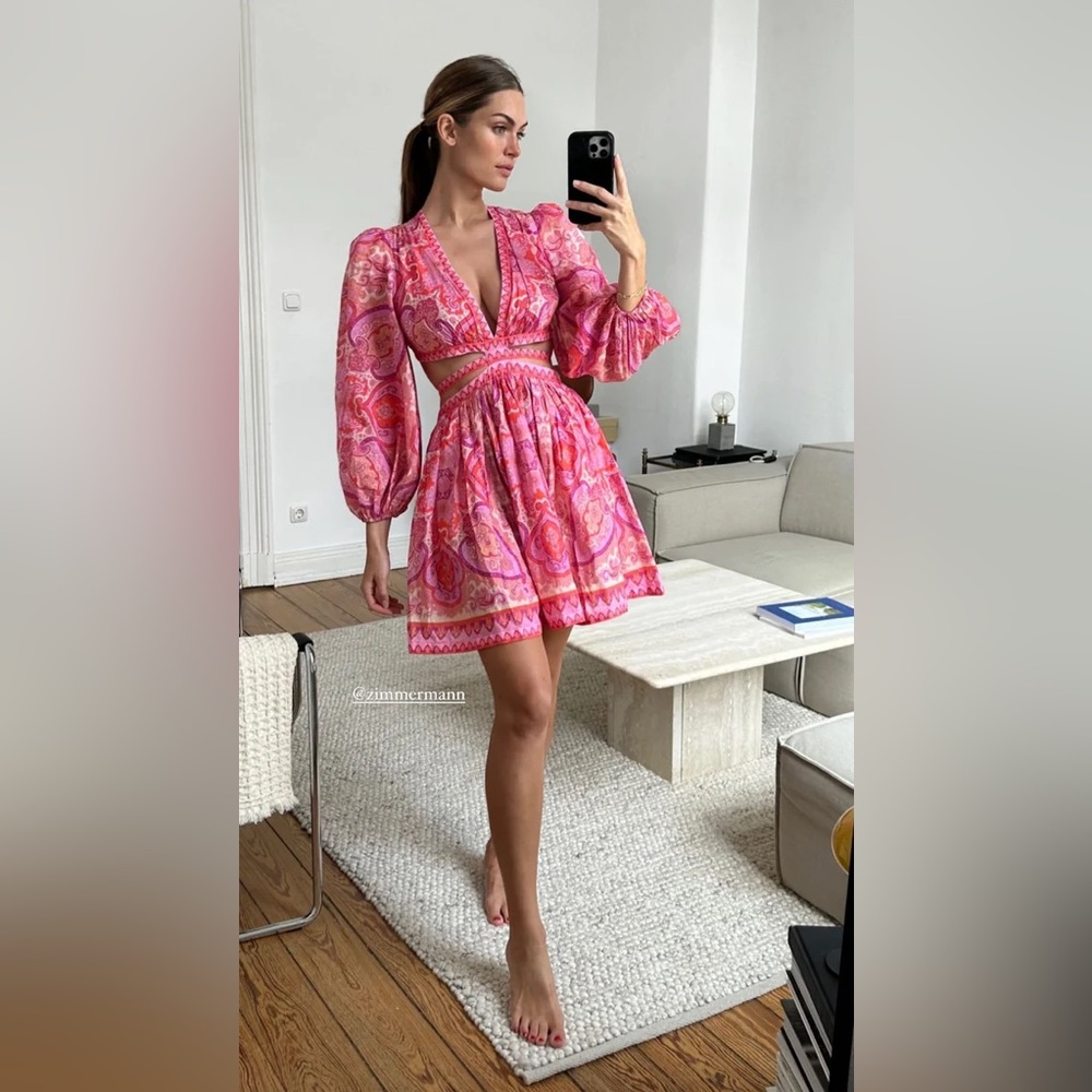 Zimmermann Pink Ruffled Wrap Mini Dress